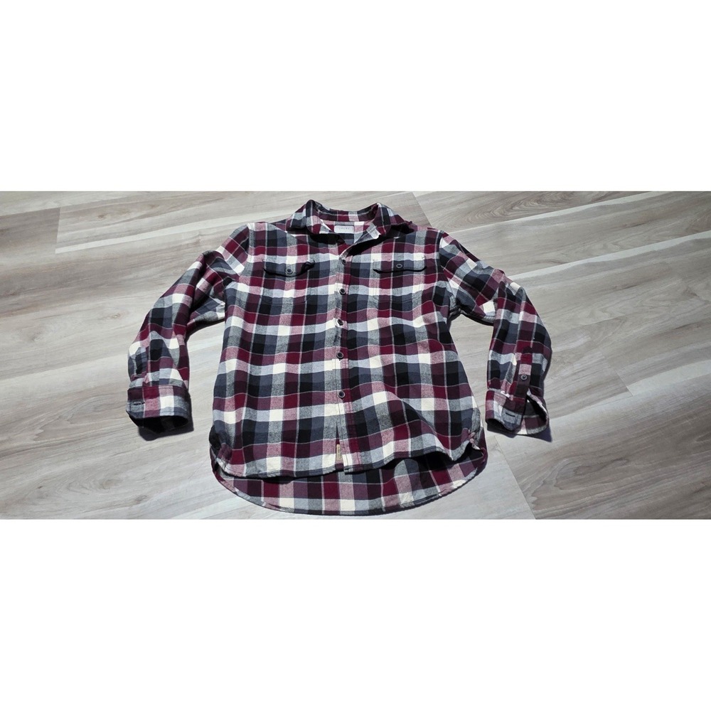 JACHS Men's L Plaid Flannel Button-Up Shirt Red Black White Gray Long Sleeve